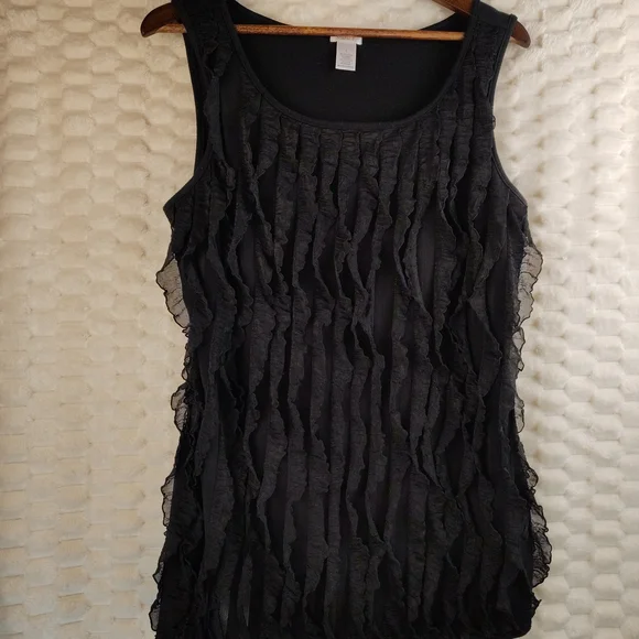 Studio Y Black Ruffle Tank Top Women's Size Large - Picture 3 of 9